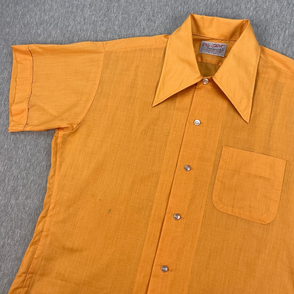 Vintage Dagger Collar Dunbrooke Pla-Shirt Mens L Orange Short Sleeve USA 60s 70s